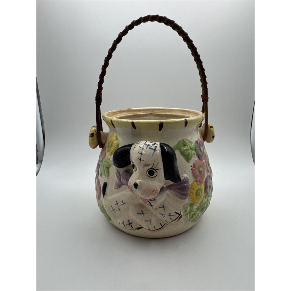 VERY RARE Lefton Puppy & Birdy 3D Cookie Biscuit Jar‎ Missing Lid